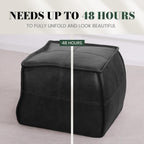 Couchus Genuine Leather Ottoman, Square Pouf Footstool (Square, Black)