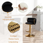 Riknuxi Velvet Bar Stools Set of 3, Counter Height Bar Chairs with Low Back, Gold Swivel Bar Stools for Kitchen Island, Pub (Black)