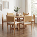 CIMOTA Modern Dining Chairs Set of 6, Mid Century Upholstered Dining Room Chairs with Woven Back, Armless Kitchen Chairs with Natural Solid Wood Legs, Linen Beige