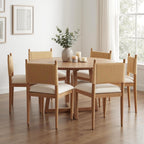 CIMOTA Modern Dining Chairs Set of 6, Mid Century Upholstered Dining Room Chairs with Woven Back, Armless Kitchen Chairs with Natural Solid Wood Legs, Linen Beige