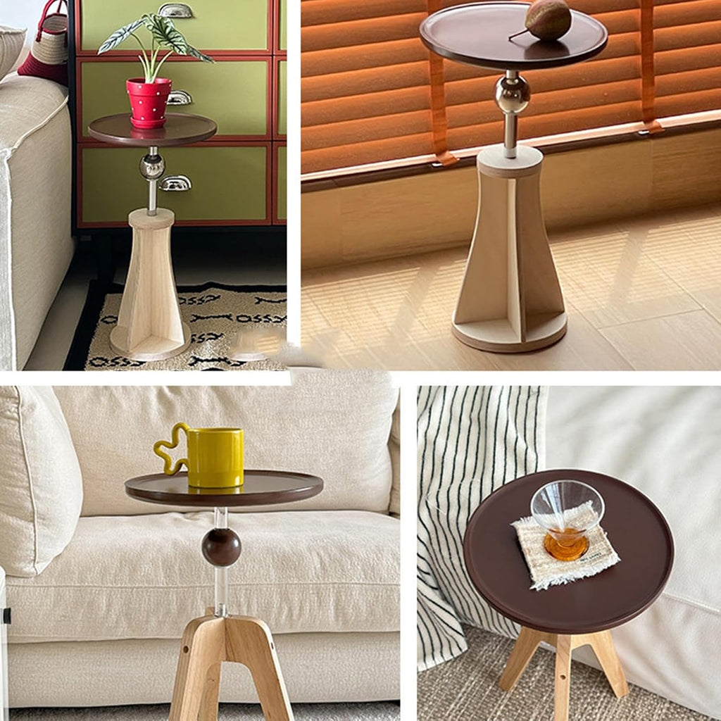Movable Small Side Table for the Living Room or Bedside—Suitable for Displaying Ornaments; Features a Wooden Base