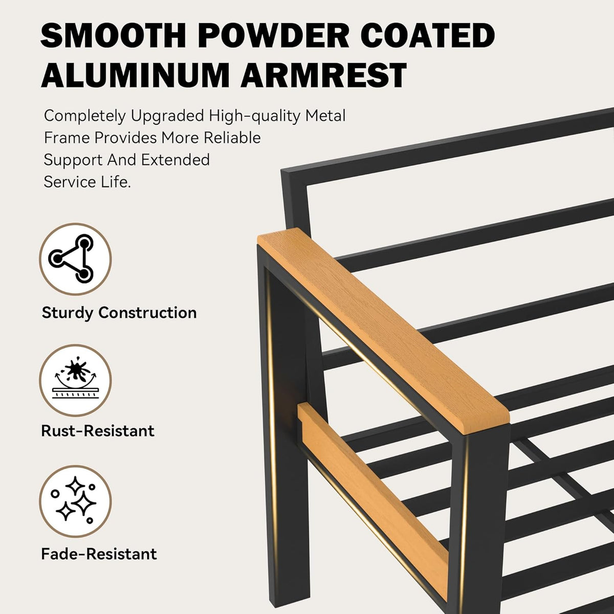HOMREST Outdoor Couch Aluminum Patio Furniture Sofa, Loveseat and Ottoman, All-Weather Metal Outdoor Patio Furniture with Cushions, (Dark Grey) | Sofa
