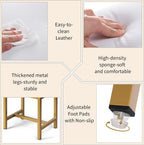Saddle Seat Vanity Stool, Makeup Stool Chair with Metal Leg, U-Shaped PU Leather Ottoman Foot Rest, Small Square Chairs Under Desk for Vanity, Living Room, Modern Makeup Bench White&Gold