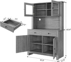 GarveeHome Farmhouse Pantry Cabinet, Kitchen Pantry Storage Cabinet with Microwave Stand, Rustic Buffet Sideboard with Sliding Door, Freestanding Cupboard with Shelves for Dining Room, Dark Grey