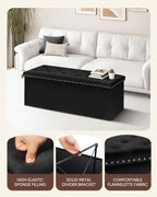 B FSOBEIIALEO Storage Ottoman Bench, 43" Velvet Ottoman with Storage, Black | 140L Large Storage Space, Tufted Foldable Long Storage Bench for Bedroom , Living Room, Entryway, End of bed