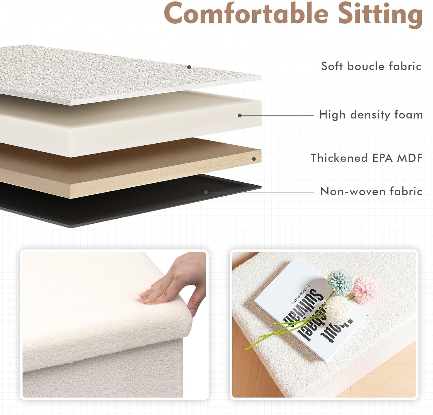 B FSOBEIIALEO Storage Ottoman Cube Small Sherpa Ottoman Foot Rest, Foldable Portable Boucle Ottomans, Faux Teddy Fur, Cream White 16.5"x12.6"x12.6"