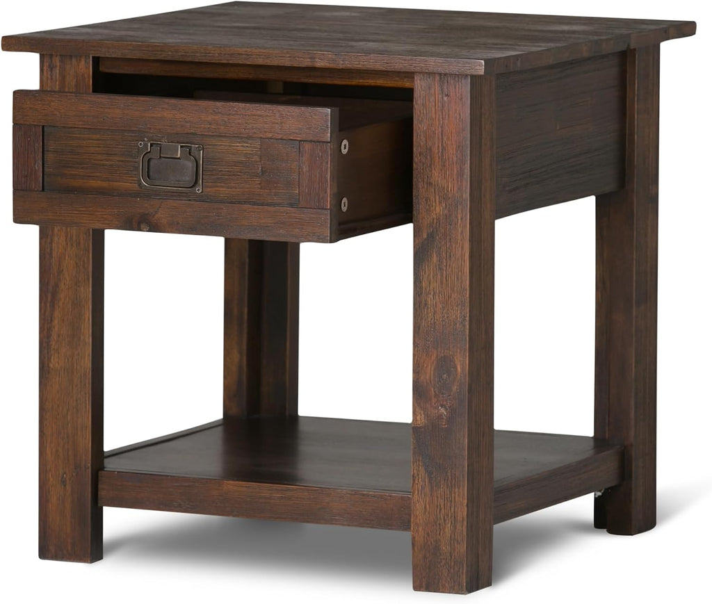 SIMPLIHOME Monroe Solid Acacia 22 inch Wide Square Rustic End Tables in Distressed Charcoal Brown for the Living Room and Bedroom (Set of 2)