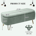 Modern Storage Ottoman Bench, Teddy Upholstered Entryway Bench with Gold Legs, Vintage End of Bed Bench with Safety Hinge, Padded Bench with Storage for Living Room, Bedroom, Entryway (Green)