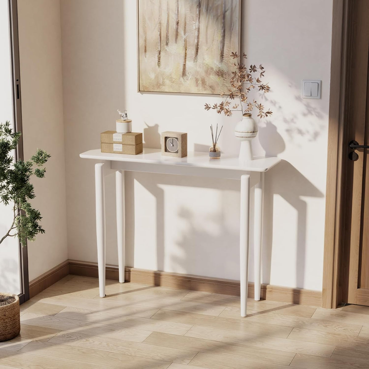 AQIMUELE Wood Console Table White Entryway Table, Thin Console Table, Sofa Tables for Living Room (39.4'')