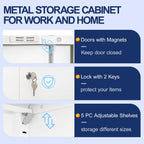 BESFUR Metal Storage Cabinet with 2 Doors and 5 Adjustable Shelves Garage Storage Cabinet with Lock 71" Office Storage Cabinets Locking Cabinets for Garage Office Shop Home (White)