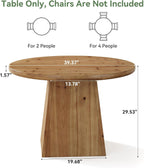 Solid Wood Round Dining Table for 4, Small Circle Kitchen Table with Thickened Top & Sturdy Pedestal Base for Dining Room, Living Room, Kitchen, 39.4 x 29.5 Inches, Farmhouse Style (Table Only)