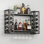 Wall Mounted Wine Rack with Glass Holder, 40" W x 9.8" D x 21.6" H | Hanging Floating Bar Liquor Shelves, Metal Bottle Holder Wine Storage Display Shelf for Home Bar Dining Room Kitchen