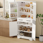 71" Tall Kitchen Pantry Cabinet, Pantry Organizers and Storage Cabinet, Kitchen Storage Cabinets with Doors, Side Storage, 2 Drawer, Adjustable Shelves for Laundry, Bathroom, Garage, White, UXZSG001W