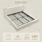XIAO WEI King Cloud Bed Frame, Upholstered Platform Bed Frame with Headboard, 5.9" Thick Fully Padded Frame, White Ribbed Chenille Fabric, Noise-Free, No Box Spring Required, Easy Assembly