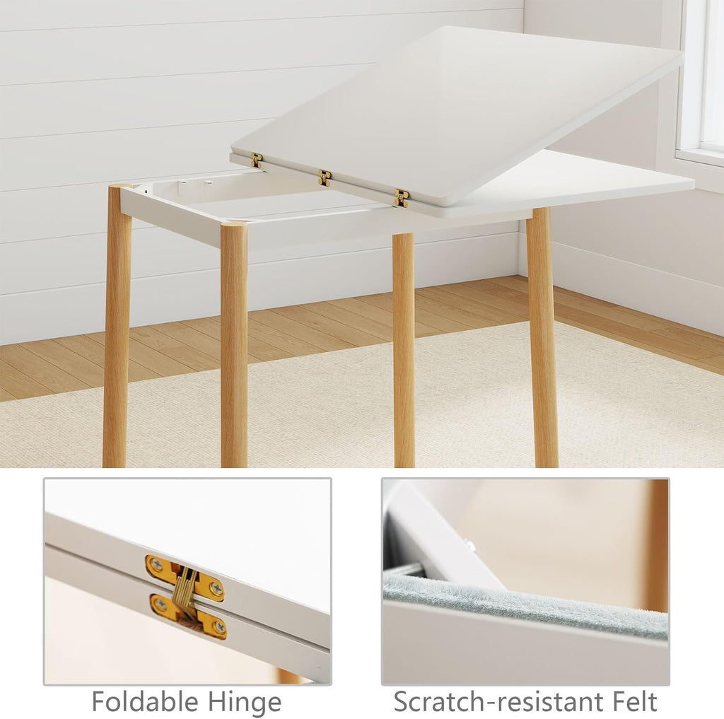 47" Wooden Foldable Kitchen Table Dining Table Rotating Table 4-6 People