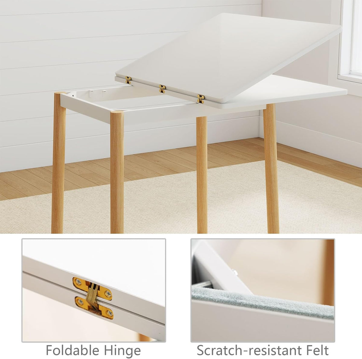 47" Wooden Foldable Kitchen Table Dining Table Rotating Table 4-6 People