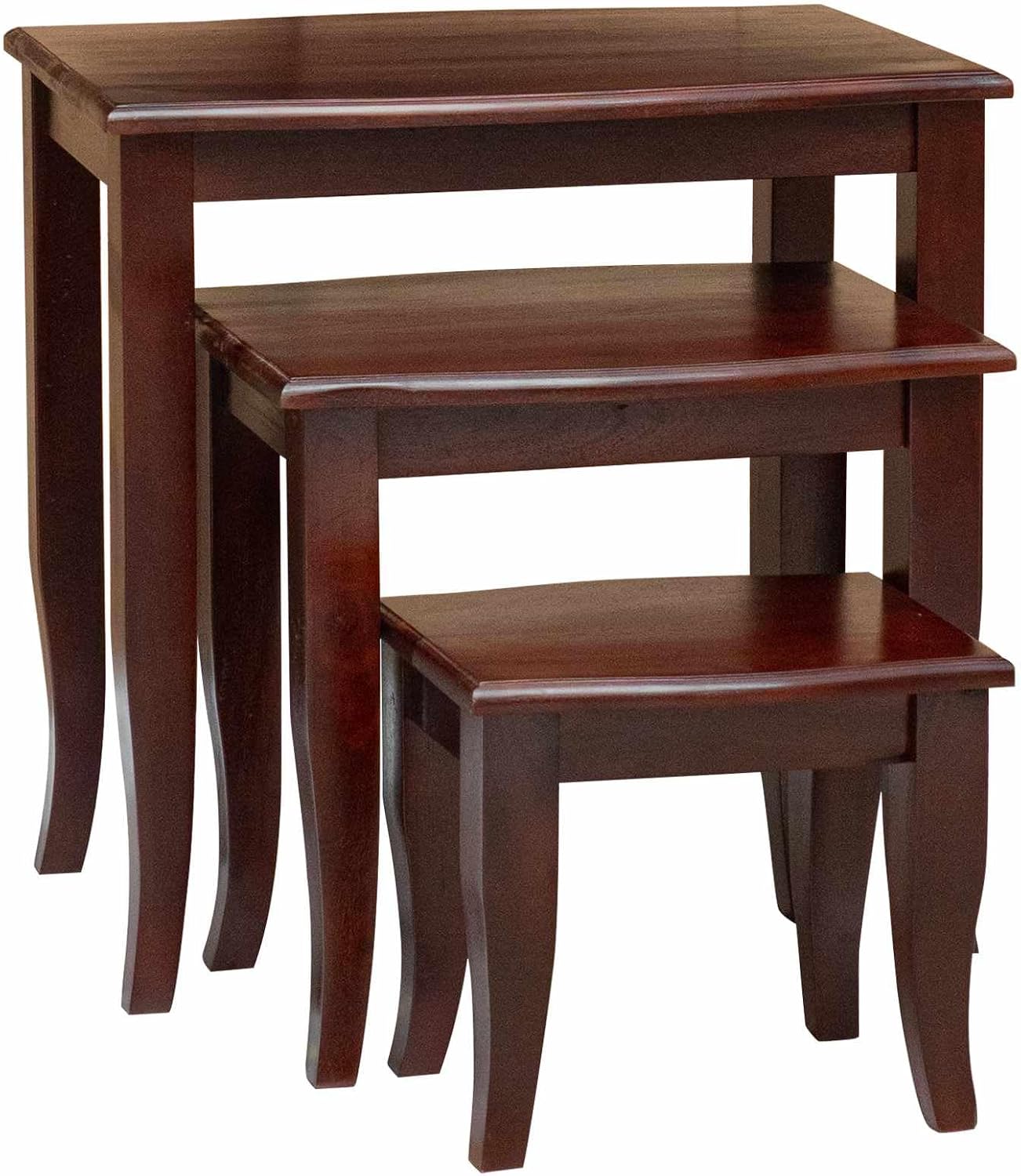 Nesting Side Tables 3 Pieces Solid Mahogany Wood | Space Saving Set, Easy Clean Surface, No Assembly Needed, for Living Room or Bedroom