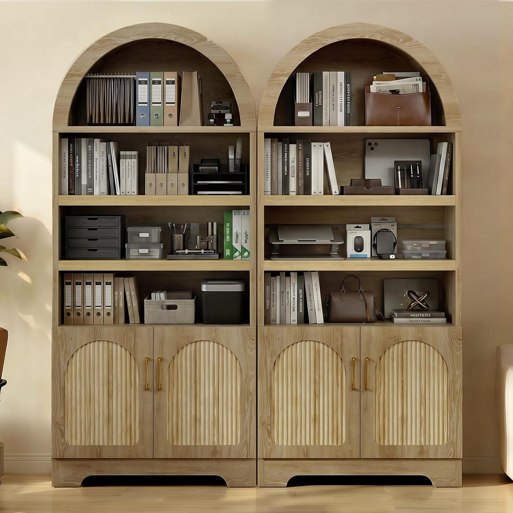 Bestier 71" Tall Arched Kitchen Pantry, Arched Cabinet with Doors, Modern Farmhouse Wood Kitchen Storage Cabinets with 3-Tier Adjustable Shelves, Cupboard for Living Room, Dining Room, Kitchen, Oak