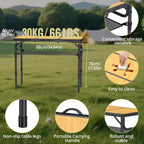 Anbte 3ft Camping Table Foldable with Storage Net and Bag, 3 Adjustable Heights High 27.5" Aluminum Camping Table Portable, for Outdoor Indoor Backyard BBQ Cooking Party Picnic Beach, Light Oak Grain