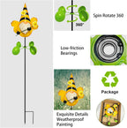 HONGLAND Gnome Metal Yard Art, Gnomes Garden Statue Outdoor Decor, 48 inch Gnome Decorations 360 Degrees Swivel Wind Spinner for Outdoor Patio Garden Backyard Décor - Bee