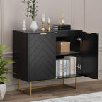 Scurrty Large Sideboard, Black Storage Buffet with 6 Doors, Adjustable Shelf & Golden Legs - Accent Cabinet for Living Room & Kitchen