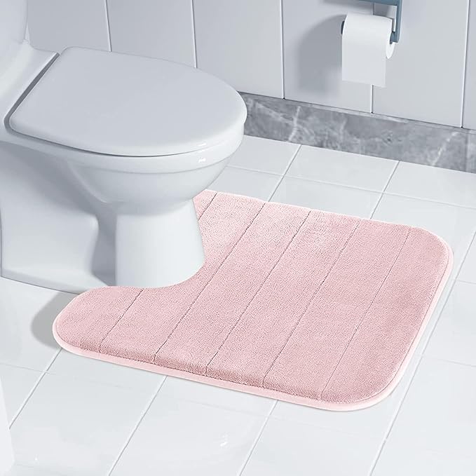 Yimobra Memory Foam Toilet Bath Mat U-Shaped, 24 X 20 Inches,Soft and Comfortable, Super Water Absorption, Non-Slip, Machine Wash and Easier to Dry for Bathroom Commode Contour Rug, Pink