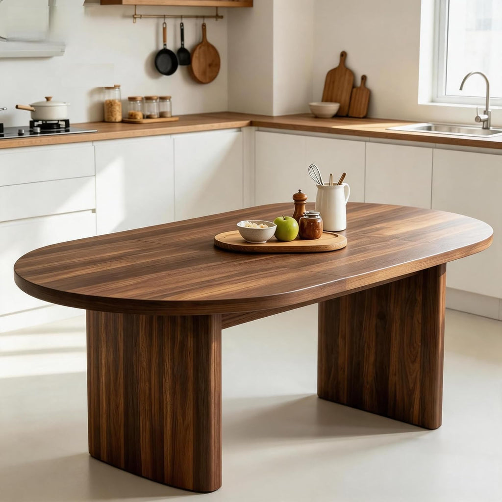 IDEALHOUSE 70.8" Oval Dining Table for 4-8, Wood Kitchen Table with Double Pedestal Base, Spacious Dining Room Table for Kitchen, Living Room, Reception Area, Natural Finish, Brown