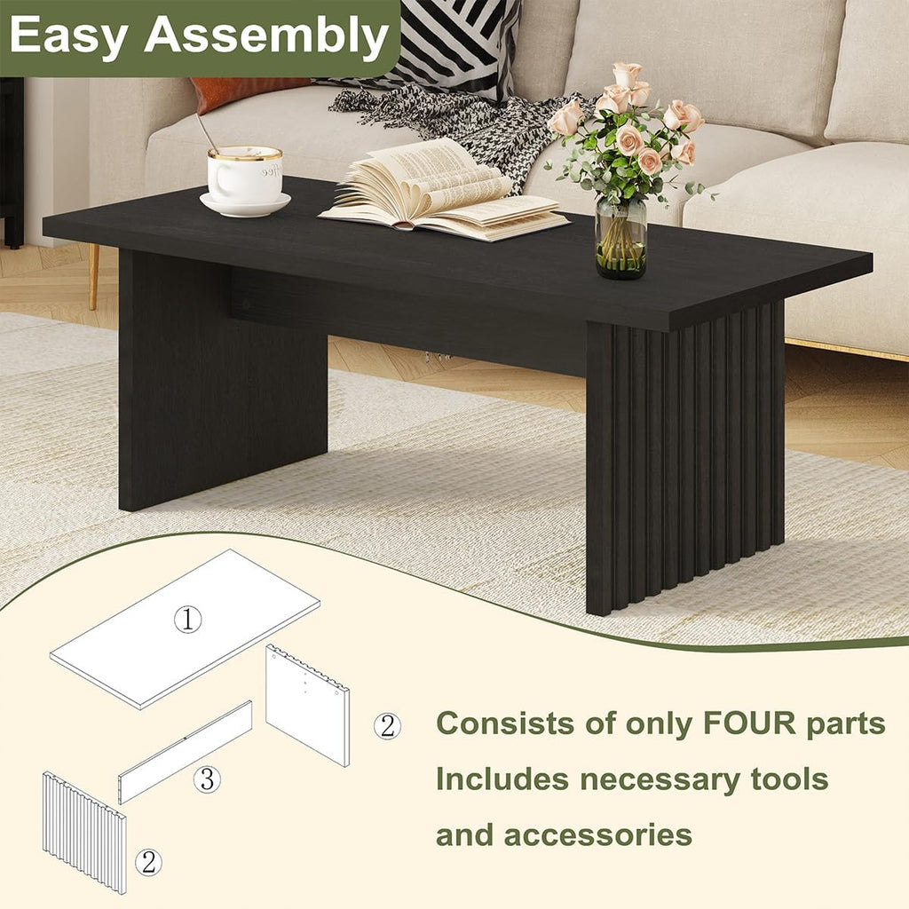 BON AUGURE Black Coffee Table, 43 Inch Modern Coffee Tables for Living Room, Wooden Center Table, Living Room Tables for Home, Office (Black Oak)
