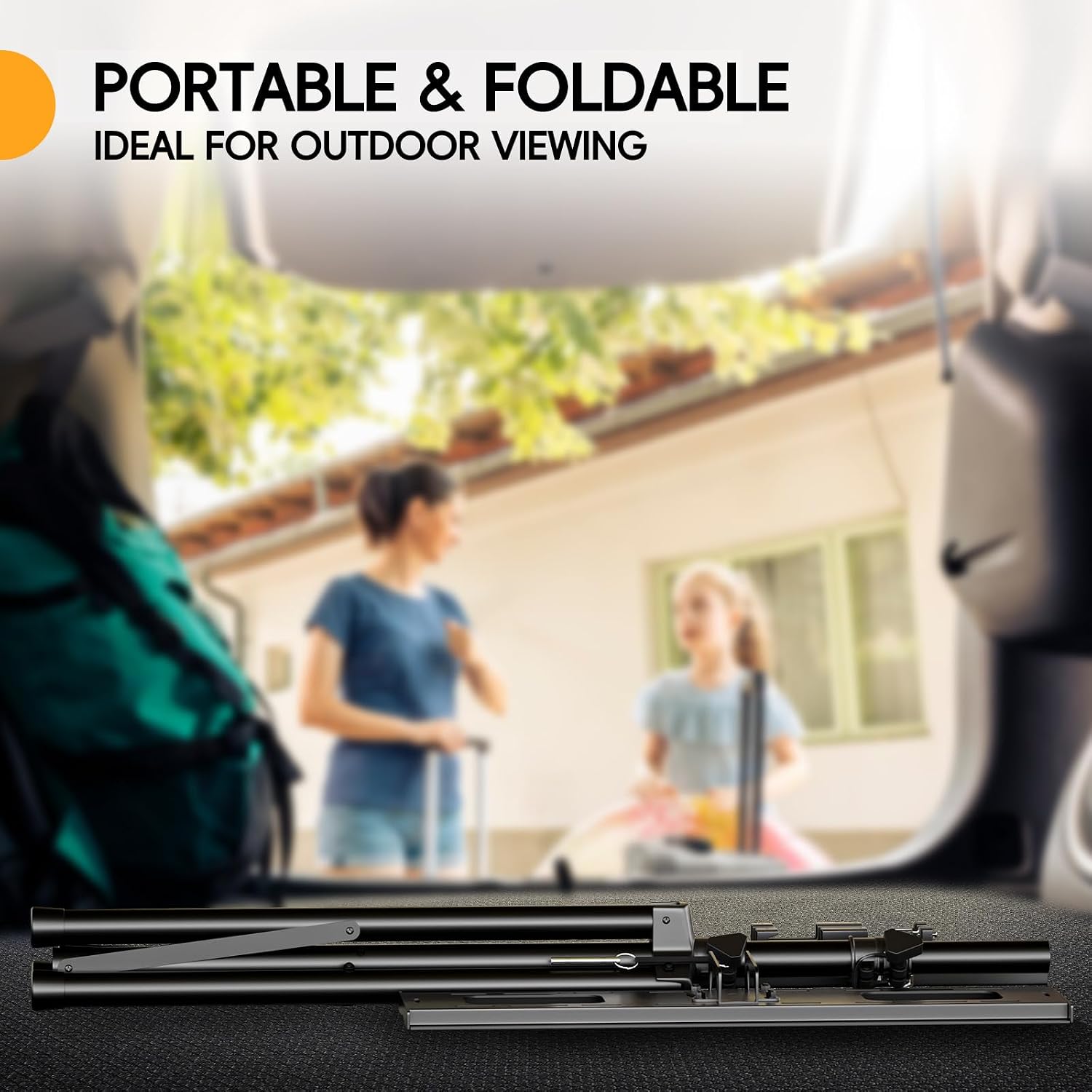 Tripod TV Stand for 25-70" TVs, Adjustable & Foldable, Black | ±15° Tilt, 5 Pillar Height, Maxi Load 110 lbs, Dual Safety Pins, Portable for Outdoors, Bedroom, Living Room