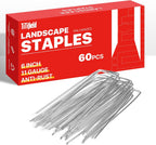 Landscape Staples 6 Inch 60 Pack 11 Gauge, Garden Staples Galvanized Landscape Pins Anti-Rust Landscape Fabric Stakes for Securing Irrigation Tubing, Fence, Weed Barrier, Ground Cover