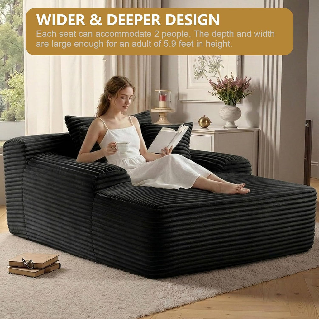 ODUWA 65" Oversized Chaise Lounge Chair Indoor, Cloud Couch Chair with Wide Armrest 3 Pillows, Comfy Cozy Sofa Bed Couches for Living Room No Assembly Require, Black