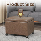 Asense 24-inch Rolling Storage Ottoman Bench, Upholstered Faux Leather Footrest with Wheels,Safety Hinge,Small Entryway Bench with Storage for Living Room, Bedroom,Brown