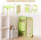 Bonnlo Kids Folding Table and Chairs Set (Green, with 2 Chairs) | Children's Activity Table with 2 or 4 Folding Chairs, Sturdy Metal Frame with Safety Latches
