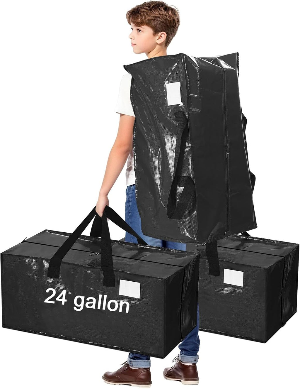 4 Pcs 24 Gallon Large Moving Bags with Zipper and Handles Foldable Storage Duffle Bags Heavy Duty Extra Large Totes for College Dorm Travel Clothes Blankets Bedding Moving (Black)