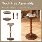 Small Round Side Table, Drink Tables for Small Spaces, Pedestal Side Table with Solid Wood Leg, Modern Accent End Table for Living Room, Mini Coffee Table, Balcony, Easy Assembly (Walnut)