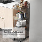 Acrylic Storage Trolley, Bathroom Kitchen Rolling Utility Cart Mobile Organization Shelves with Handle and Lockable Wheel(Gold,3 Tier)