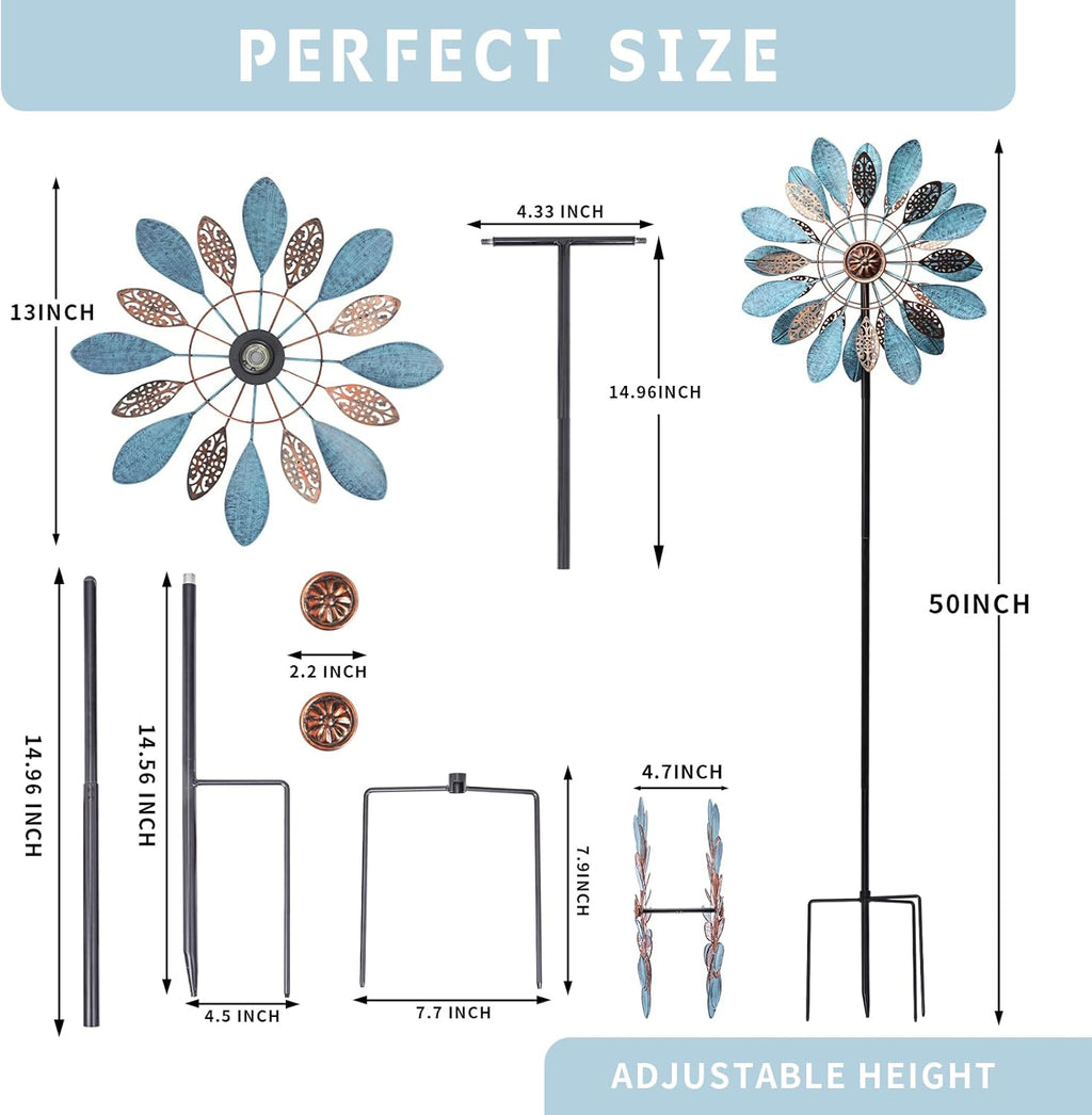 WONDER GARDEN Wind Spinners Outdoor - Metal Wind Spinner Windmill, 4.3 Ft Kinetic Wind Sculpture & Spinners for Yard Patio Lawn Decor