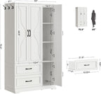 LIKIMIO Armoire Wardrobe Closet with 4 Doors and Drawers, White | Wardrobe Cabinet with Storage Shelves and Side Hooks, Clothing Storage Cabinet for Bedroom