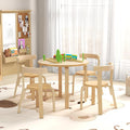 GLACER Kids Table and Chairs, Brich Round Toddler Table and Chair Set with Toy Bricks, Smooth Surfaces & Ergonomic Backrest, Activity Desk for Playroom, Classroom, Daycare, or Home Use (Natural)