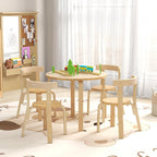 GLACER Kids Table and Chairs, Brich Round Toddler Table and Chair Set with Toy Bricks, Smooth Surfaces & Ergonomic Backrest, Activity Desk for Playroom, Classroom, Daycare, or Home Use (Natural)