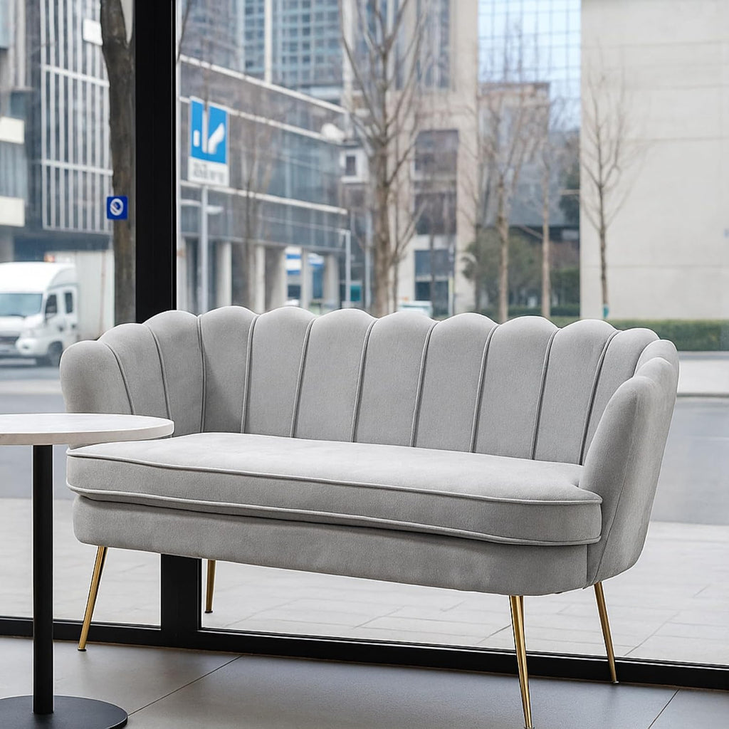 59'' Loveseat Sofa, Modern Chenille 2-Seater Sofa with Golden Legs, Comfy Upholstered Shell Accent Couch for Studio, Living Room, Store, Office (Light Grey).