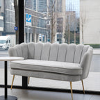 59'' Loveseat Sofa, Modern Chenille 2-Seater Sofa with Golden Legs, Comfy Upholstered Shell Accent Couch for Studio, Living Room, Store, Office (Light Grey).