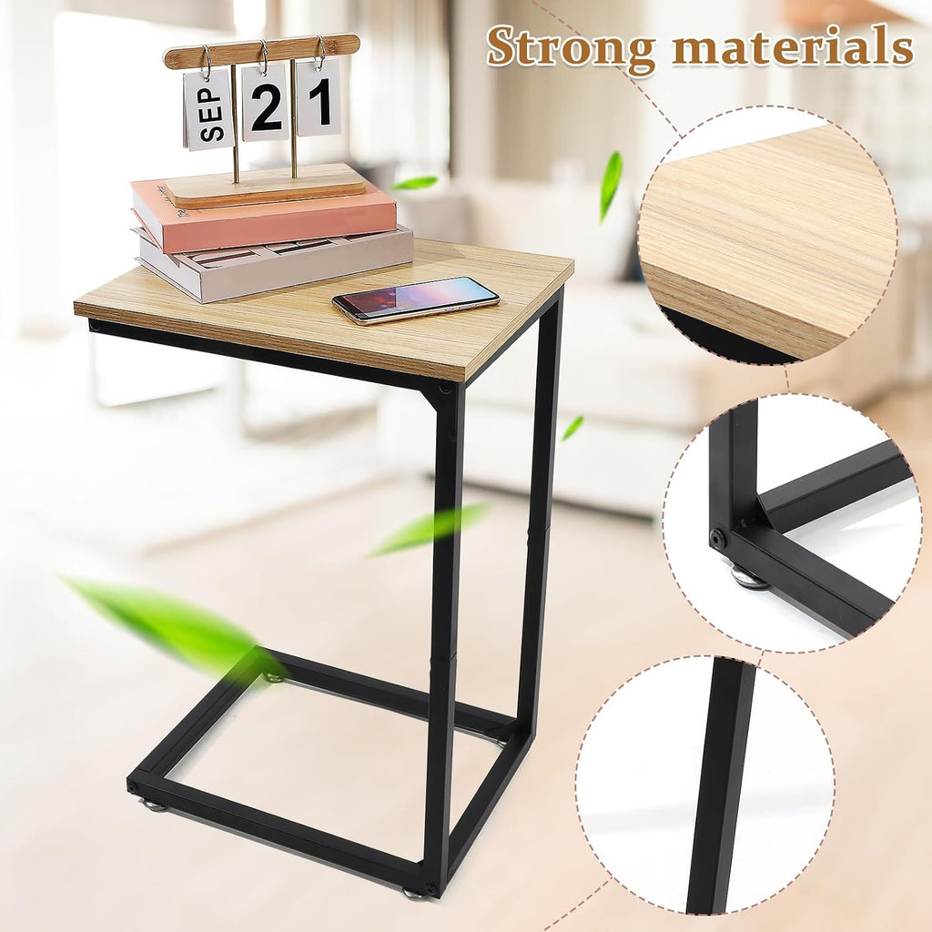 Cabilock C Shaped End Table, Side Table for Couch with Storage, Space-Saving Couch Desk for Living Room, Bedroom, Home Office, Small Spaces, Brown, Carbon Steel and Wood