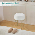BRIAN & DANY Vanity Stool, Faux Fur Vanity Stool Chair with Storage, Round Makeup Chair Soft Padded Seat with Legs for Bedroom (White)