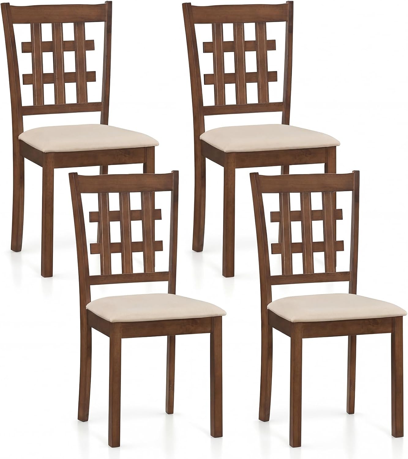 Giantex Wooden Dining Chairs Set of 4, Linen Fabric Upholstered Kitchen Chairs w/Rubber Wood Frame, Padded Seat, High Curved Back, Farmhouse Armless Side Chairs, Living Dining Room Restaurant