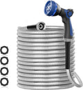 SPECILITE 50ft 304 Stainless Steel Garden Hose Metal, Heavy Duty Water Pipe with Nozzles for Yard, Outdoor - Flexible, Never Kink & Tangle, Puncture Resistant (Sliver)