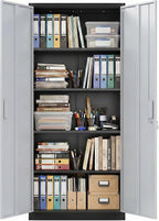 71-Inch Lockable Metal Storage Cabinet, Black and Gray | 15.75"D x 31.50"W x 70.87"H; 4 adjustable shelves; 120 lb per shelf; lock with 2 keys; assembly required.