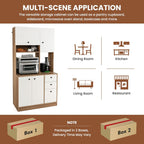 LOKO 71” Tall Kitchen Pantry Storage Cabinet, Freestanding Buffet Hutch with Doors, Adjustable Shelves, 3 Drawers and Microwave Stand, Kitchen Hutch for Dining Room, Living Room (White & Natural)