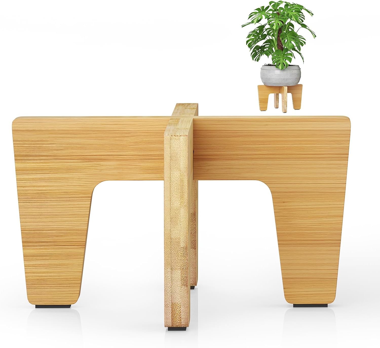 Plant Stands Indoor Outdoor, Plant Risers for Inside Pots Sturdy Short Plants Holder, Flower Pot Stand for Indoor Plants, Small Single Floor Plant Bamboo Display Stand (Natural 12")