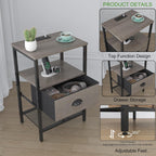sthmec Nightstands Set of 2, Night Stands with Charging Station and Fabric Drawer, Grey Bedside Tables with Drawers, 2- Tier Side Table with Storage, Nightstands with Charging Station,Grey